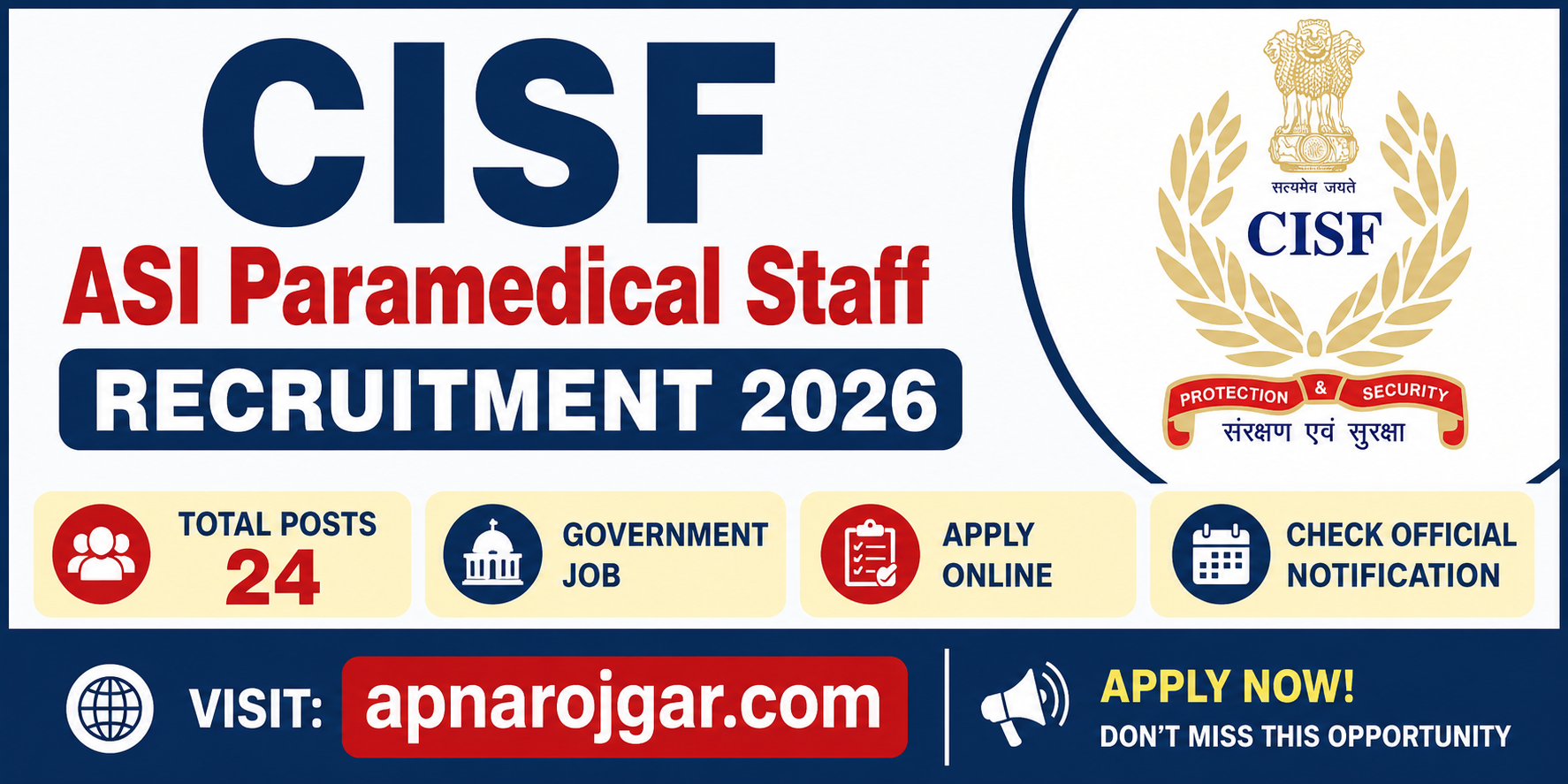CISF ASI Paramedical Staff Recruitment 2026 Apply Online Poster