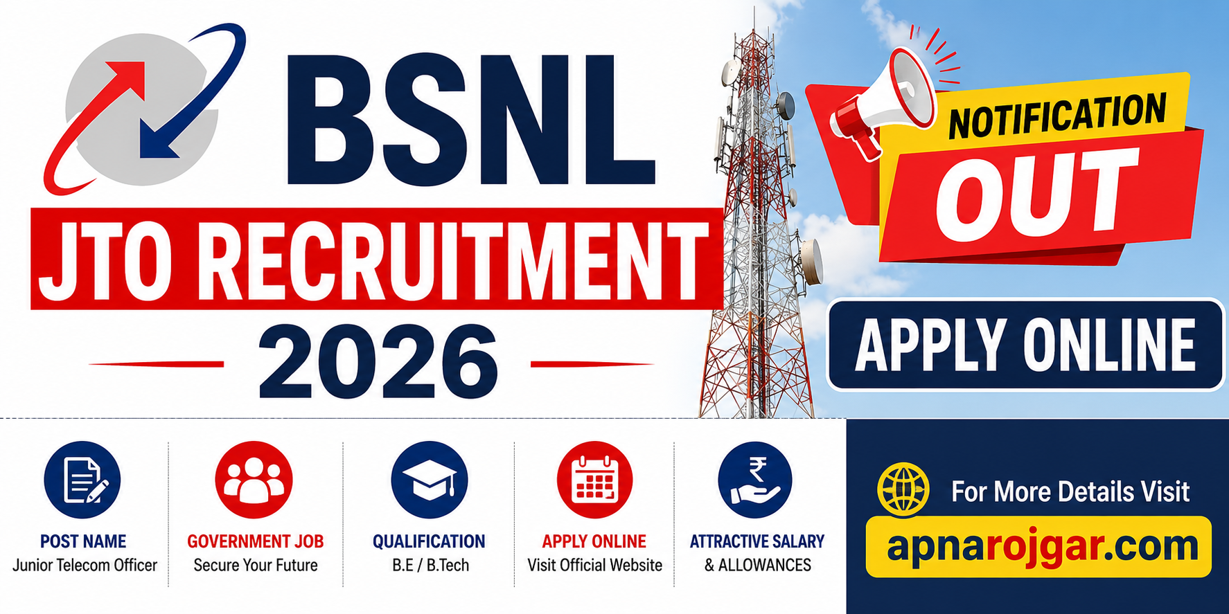 BSNL JTO Recruitment 2026 Notification Out – Apply Online Poster